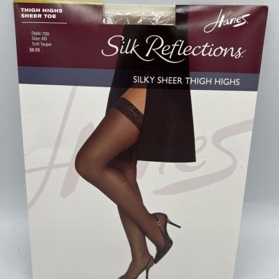 HANES SILK REFLECTIONS Silky Sheer Thigh Highs SHEER TOE Soft Taupe Sz AB 720